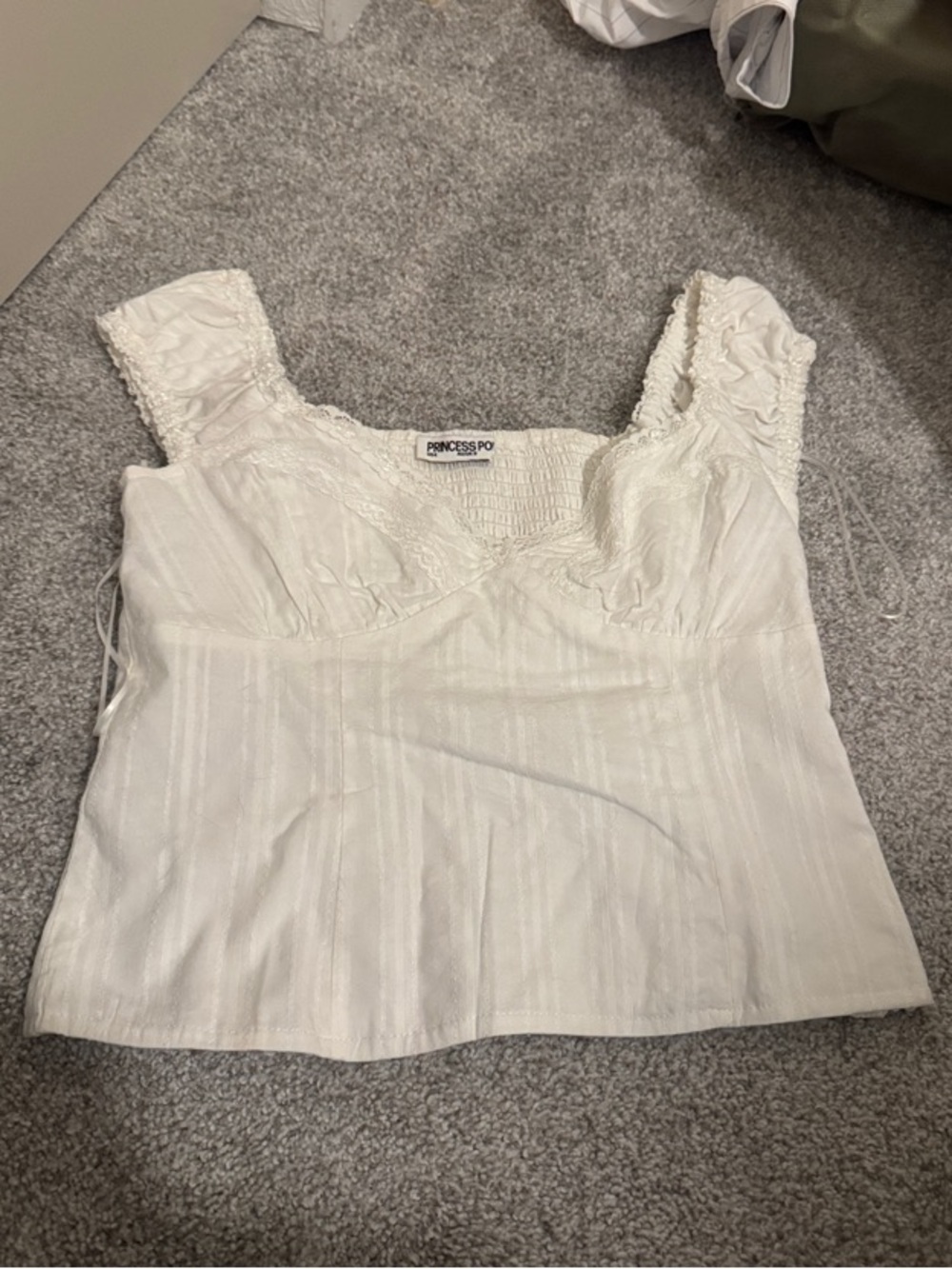 Princess Polly White Lace-Trim Smocked Tank